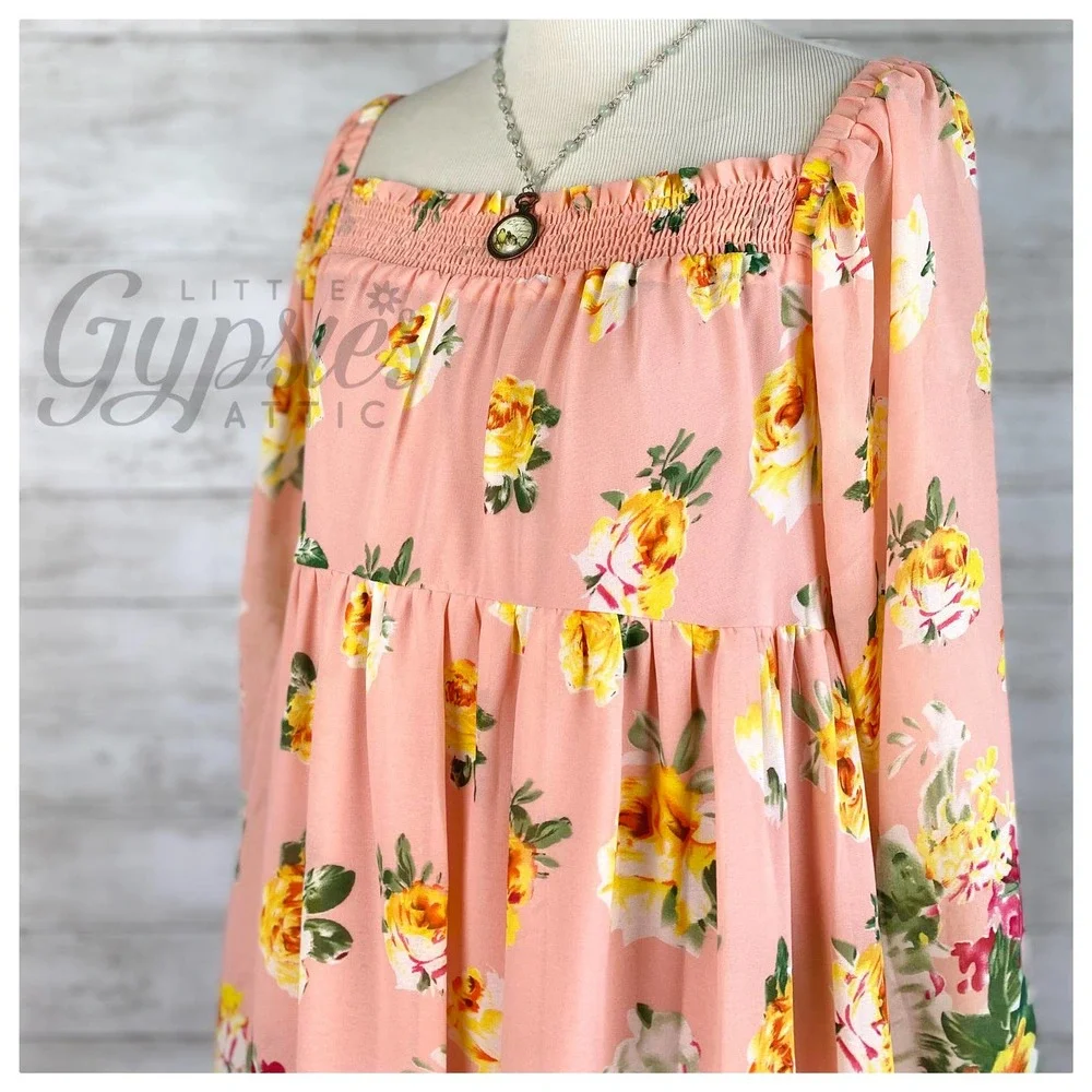 Entro Peach and Yellow Roses Babydoll Dress - Picture 2 of 10